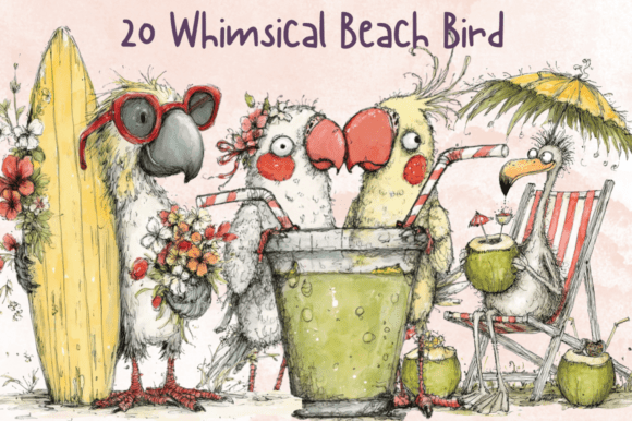 Download Whimsical Quirky Beach Birds Clipart - Quirky Collection